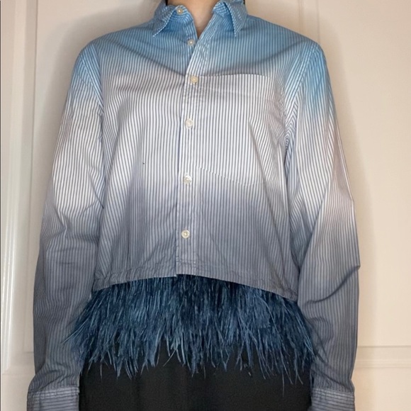 Opening Ceremony Tops - Opening Ceremony Feather Trim DipDye Oxford shirt